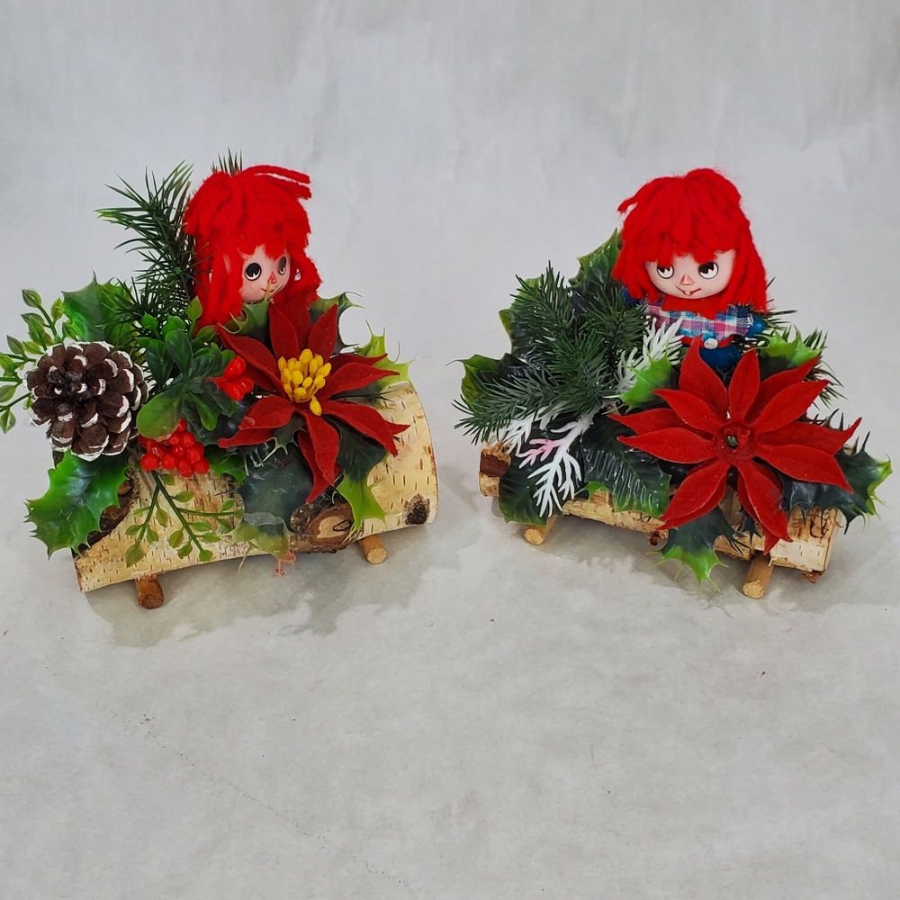 MCM Vintage Kitschy Yule Log 1970's Christmas Decorations Center Piece